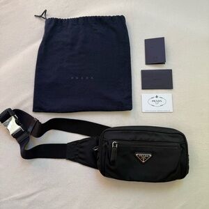 PRADA NYLON & SAFFIANO BELT BAG AUTHENTIC IN BLACK